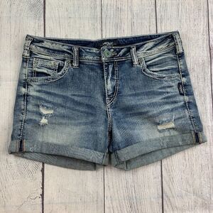 Silver Jean Shorts 30 Sam Style Cuffed 4" Inseam Light Wash Distressed